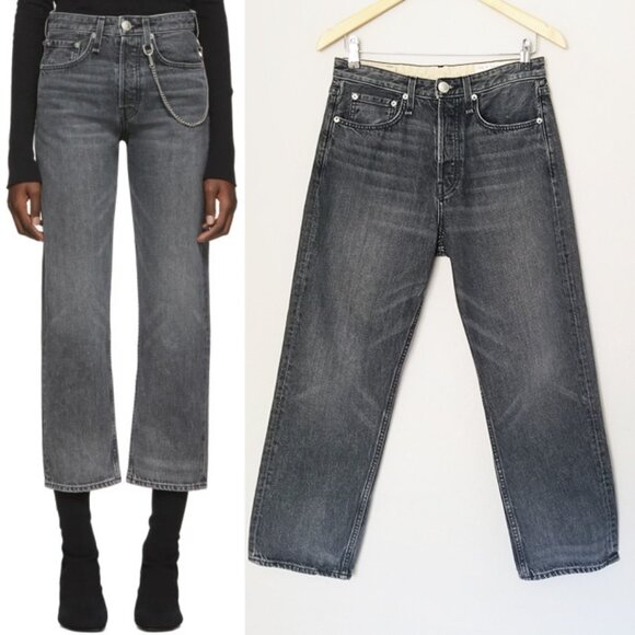 RAG & BONE Maya High Rise Ankle Straight Jeans 27 in Magic Faded Black Gray $325 - Picture 3 of 16